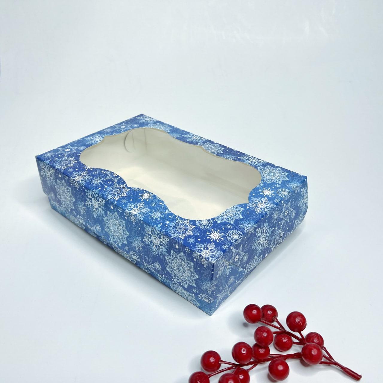 Коробка для пряника, 230*150*60 мм, з вікном, "Синій сніг"