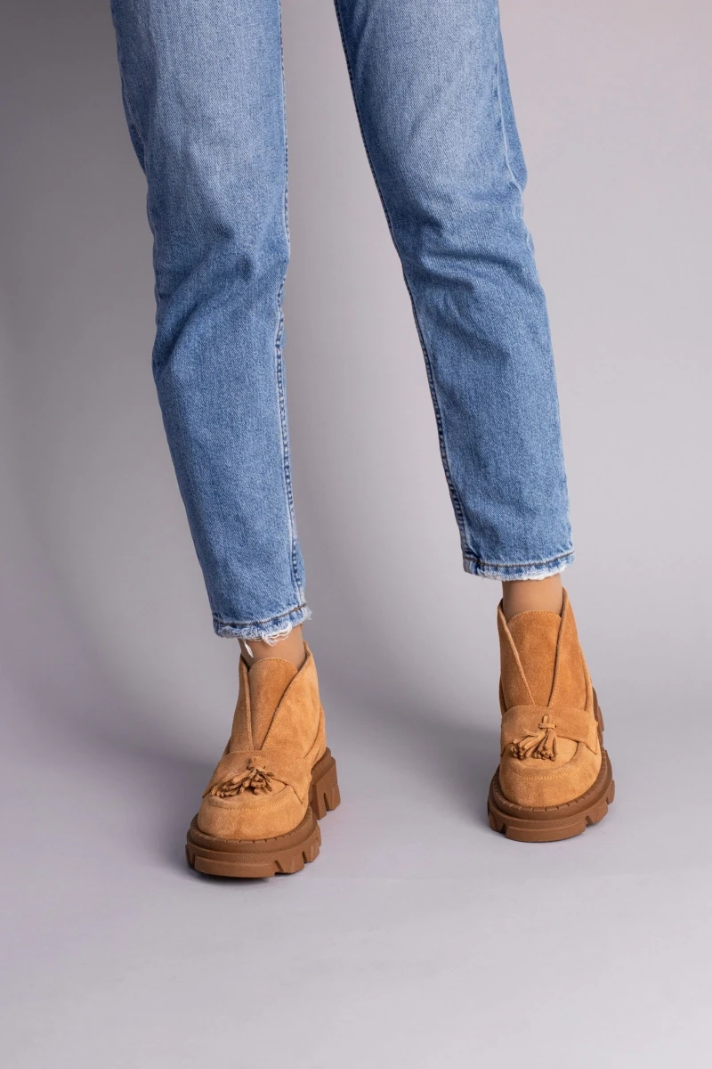 Жіночі демісезонні лофери ShoesBand Руді натуральні замшеві на середню стопу всередині байка 38 (24-24,5 см) (S87031-3д)