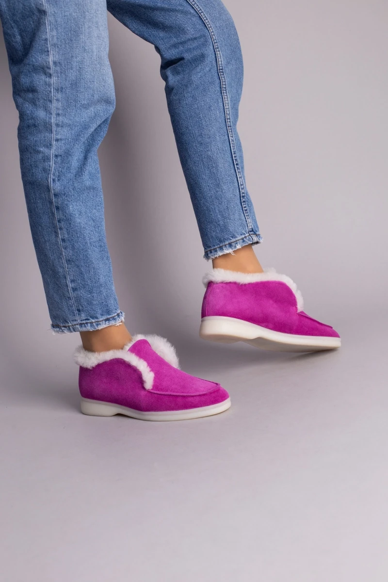 Жіночі зимові лофери ShoesBand Фуксія натуральні замшеві всередині овчина 37 (24 см) (S85091-4з), фото 1