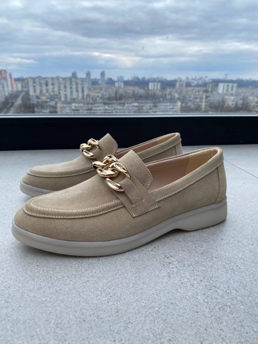 Жіночі демісезонні лофери ShoesBand Пісочні натуральні замшеві всередині шкірпідкладка 37 (24,5 см) (S85181-2)