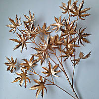 Декоративная искусственная ветка Кленовые листья 77 см. Золото глиттер