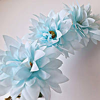 Декоративная ветка букет Георгин 67 см 3 бутона Голубой Искусственный цветок