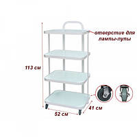 Тележка косметологический мод. 110 на 4 полки, СТЕКЛО Белая