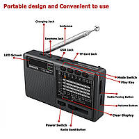 Радіоприймач XHDATA D-368, 64 мГц — 108 мГц, AM FM 12 Band DSP Stereo Portable D-368-Without SD Card
