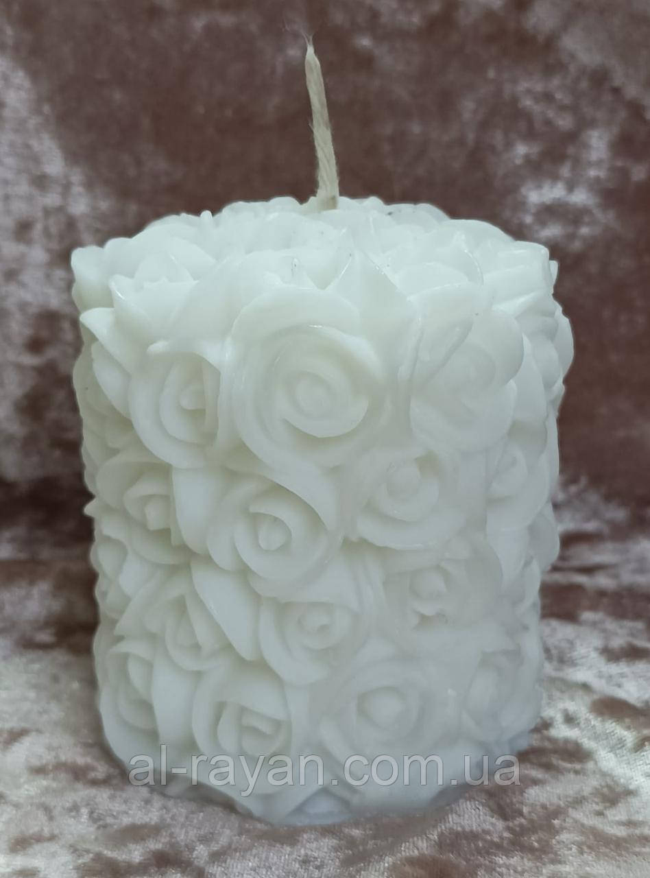 Свічка "Троянди весільні", ручної роботи, білого кольору