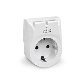Мережевий зарядний пристрій із розеткою REAL-EL CS-25 (2USB, 2.1 A) White