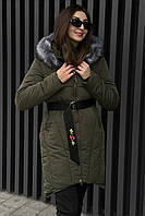 Куртка женская зимняя на синтепоне хаки 152660P