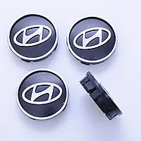 Колпачки на титаны Hyundai (56/58мм) черн/хром. пластик объемный логотип (4шт)