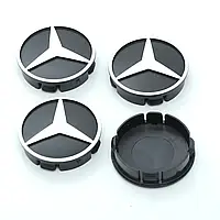 Колпачки на титаны Mercedes 60/55мм черн/хром. пластик объемный логотип (4шт)