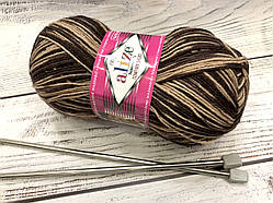 Пряжа Alize Superwash comfort socks. 100 г. 420 м. Колір — меланж 7678 бежевий, коричневий