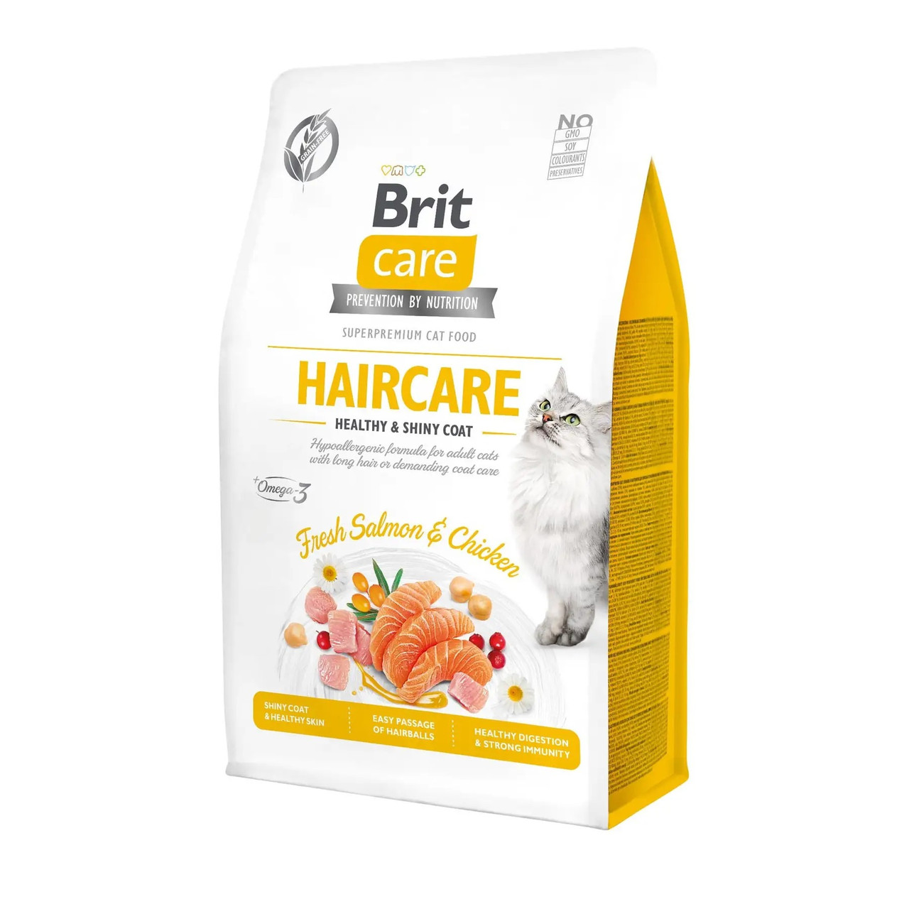 Сухий корм для котів догляд за вовною Brit Care Cat GF Haircare Healthy&Shiny Coat (курка та лосось) 400 г