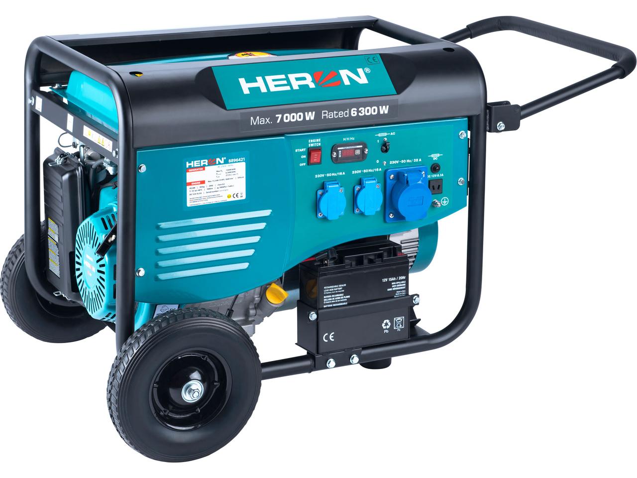Бензиновий генератор HERON 8896421 15HP / 7,0kW, для зварювання, електрозапуску, шасі, фото 1