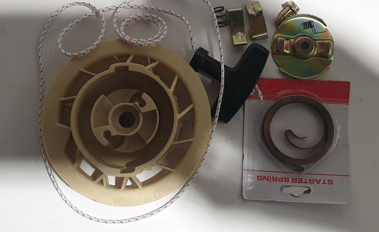 Рем.комплект стартера 168f/170f (Шків, пружина, собачки, трос із ручкою) двигун бензин, фото 1