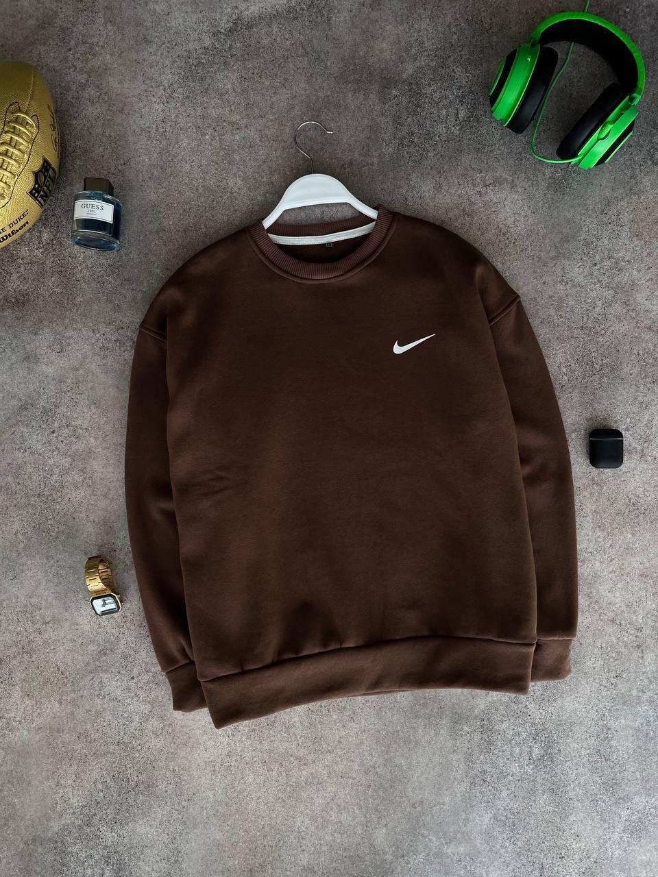 Кофта чоловіча Nike тепла на флісі оверсайз преміум'якість коричнева зимова фліска, фото 1