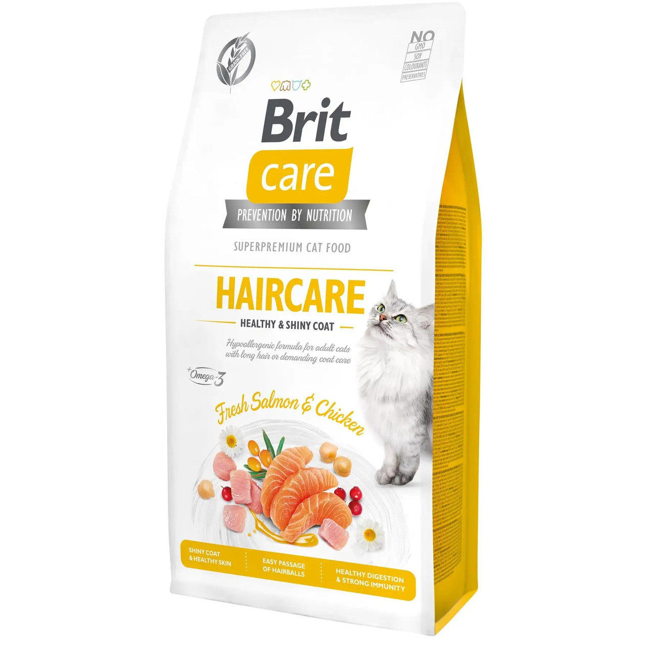 Сухий корм для котів догляд за вовною Brit Care Cat GF Haircare Healthy&Shiny Coat (курка та лосось) 7 кг