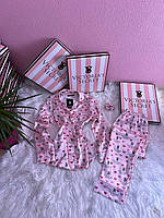 Шелковая пижама Victoria's secret (розовая в маленьких сердечках)
