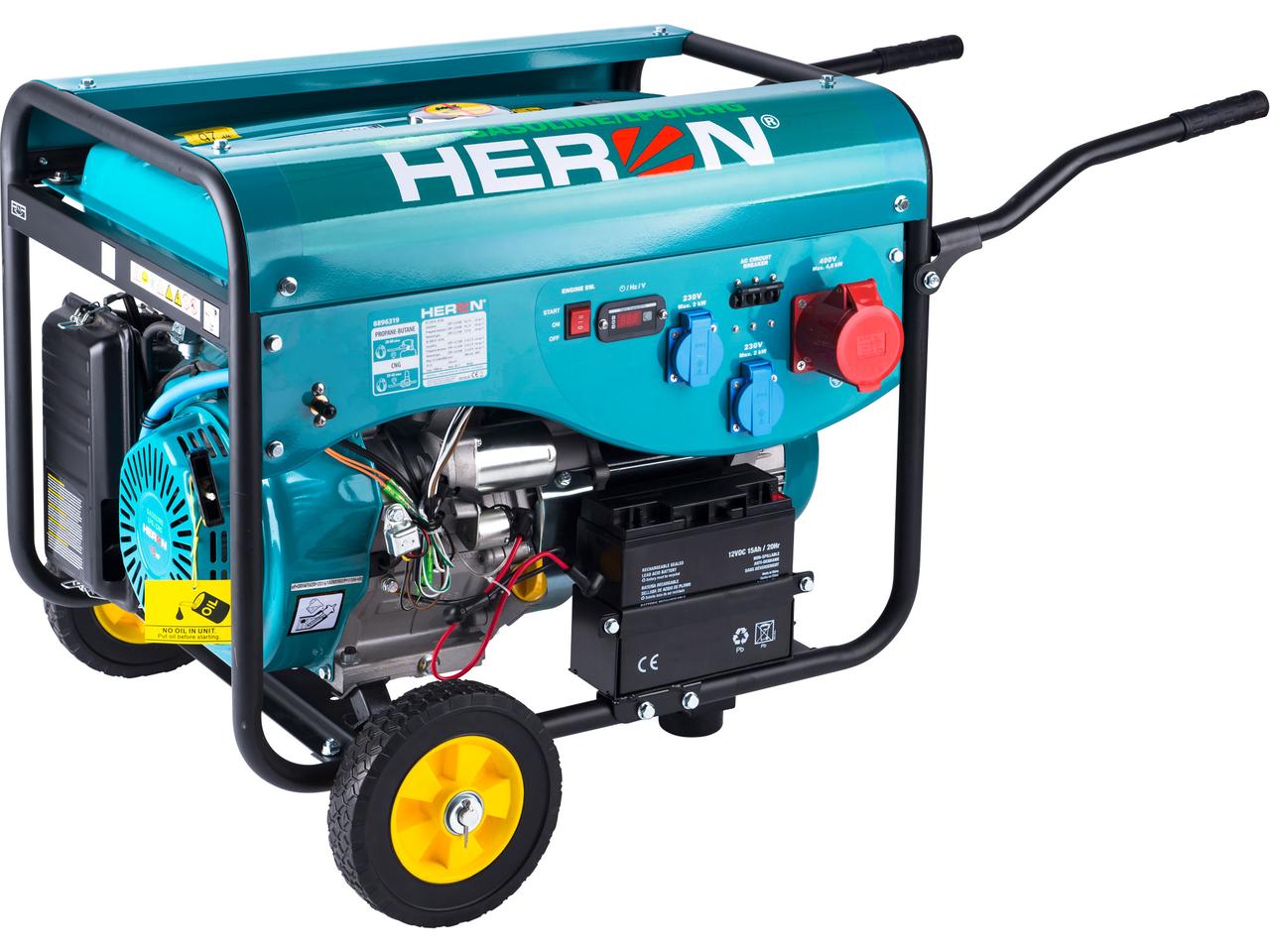 Бензиновий та газогенератор Heron 8896319 (LPG/NG) 13HP/5,5kW (400V) 2×2kW (230V), електричний старт