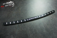 Накладка на задній бампер Mitsubishi Lancer X нержавійка в карбоні