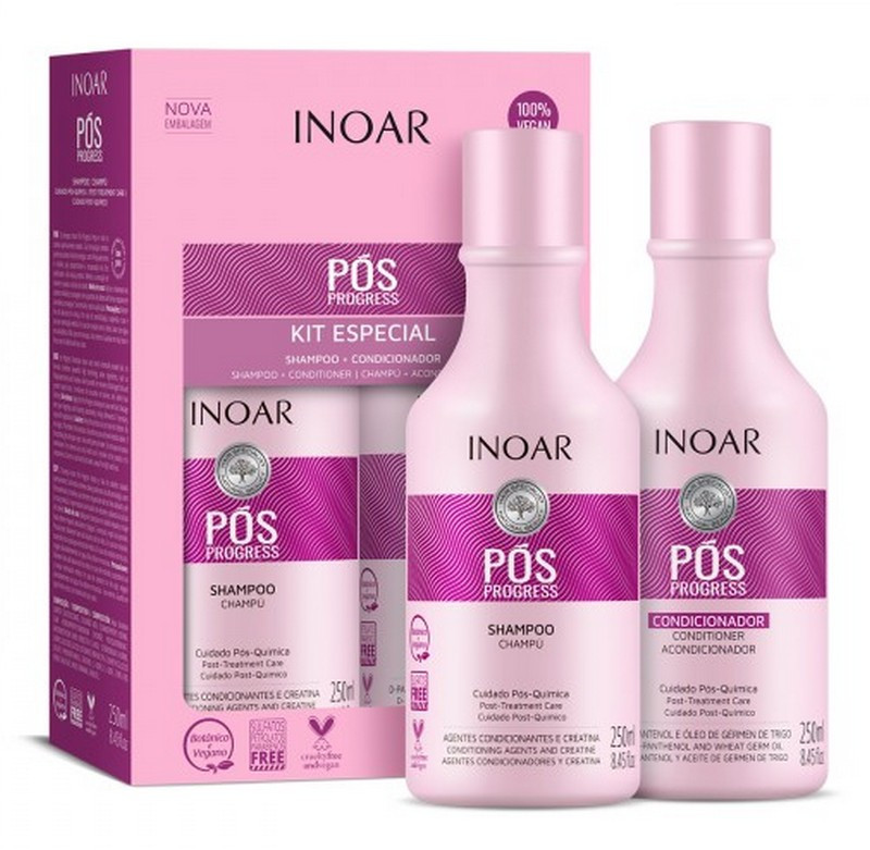 Набір шампунь+кондиціонер для відновлення пошкодженого волосся Inoar Pos Progress Kit, 2х250 мл