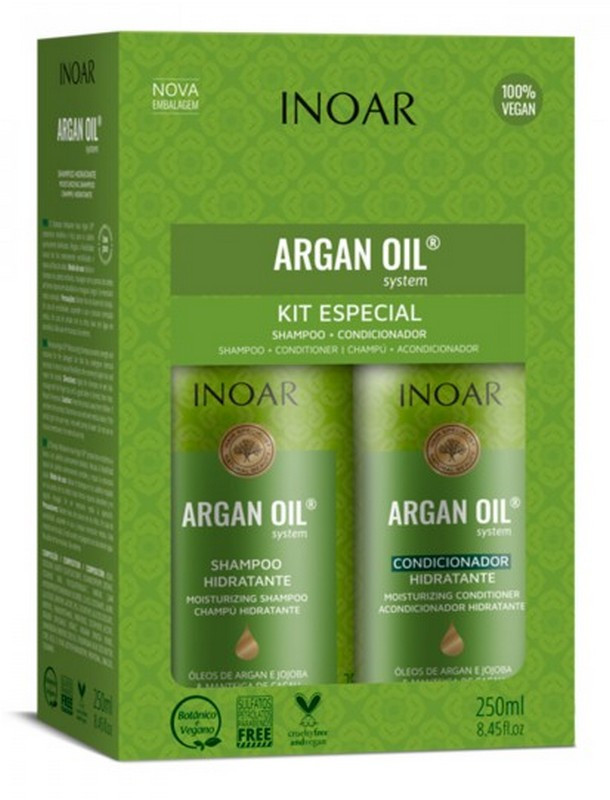 Набір шампунь+кондиціонер для комбінованого волосся Inoar Argan Oil Hidratante Kit, 2х250 мл