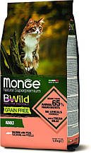Сухий корм для дорослих кішок MONGE CAT BWILD GRAIN FREE Salmon лосось 10 кг