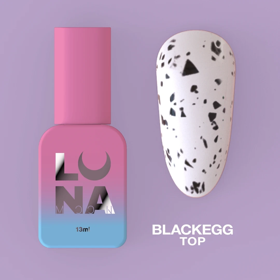 Матовий топ для нігтів LunaMoon Matt Blackegg прозорий зі вкрапленнями, 13 мл