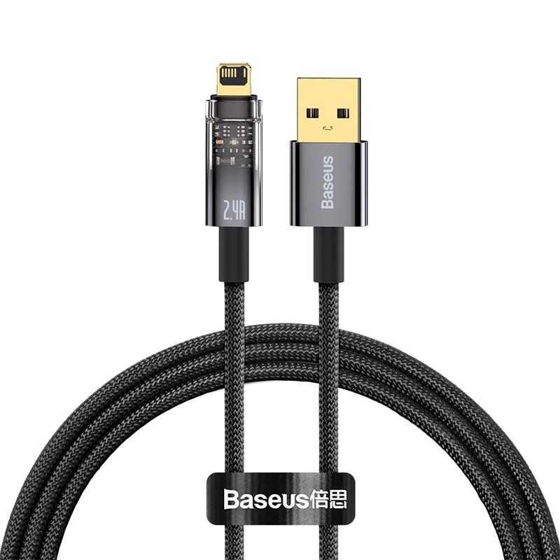 Кабель USB на Lightning 2.4A Baseus для быстрой зарядки Auto Power-Off 2м (черный) - фото 2 - id-p1724406426