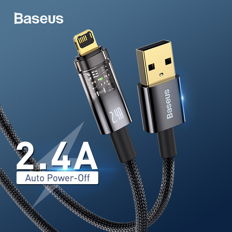 Кабель USB на Lightning 2.4A Baseus для быстрой зарядки Auto Power-Off 2м (черный) - фото 1 - id-p1724406426