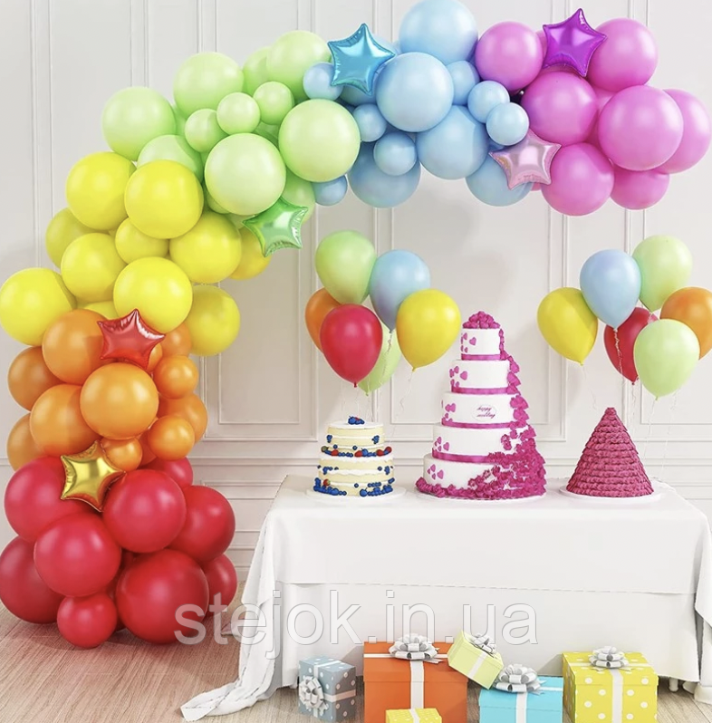 Арка гірлянда з повітряних куль Веселка (120 куль), фото 1