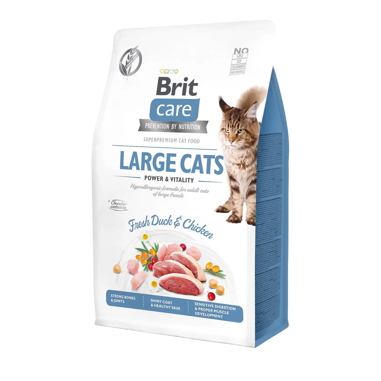 Сухий корм для котів великих порід Brit Care Cat GF Large cats Power & Vitality (курка та качка) 400 г, фото 1