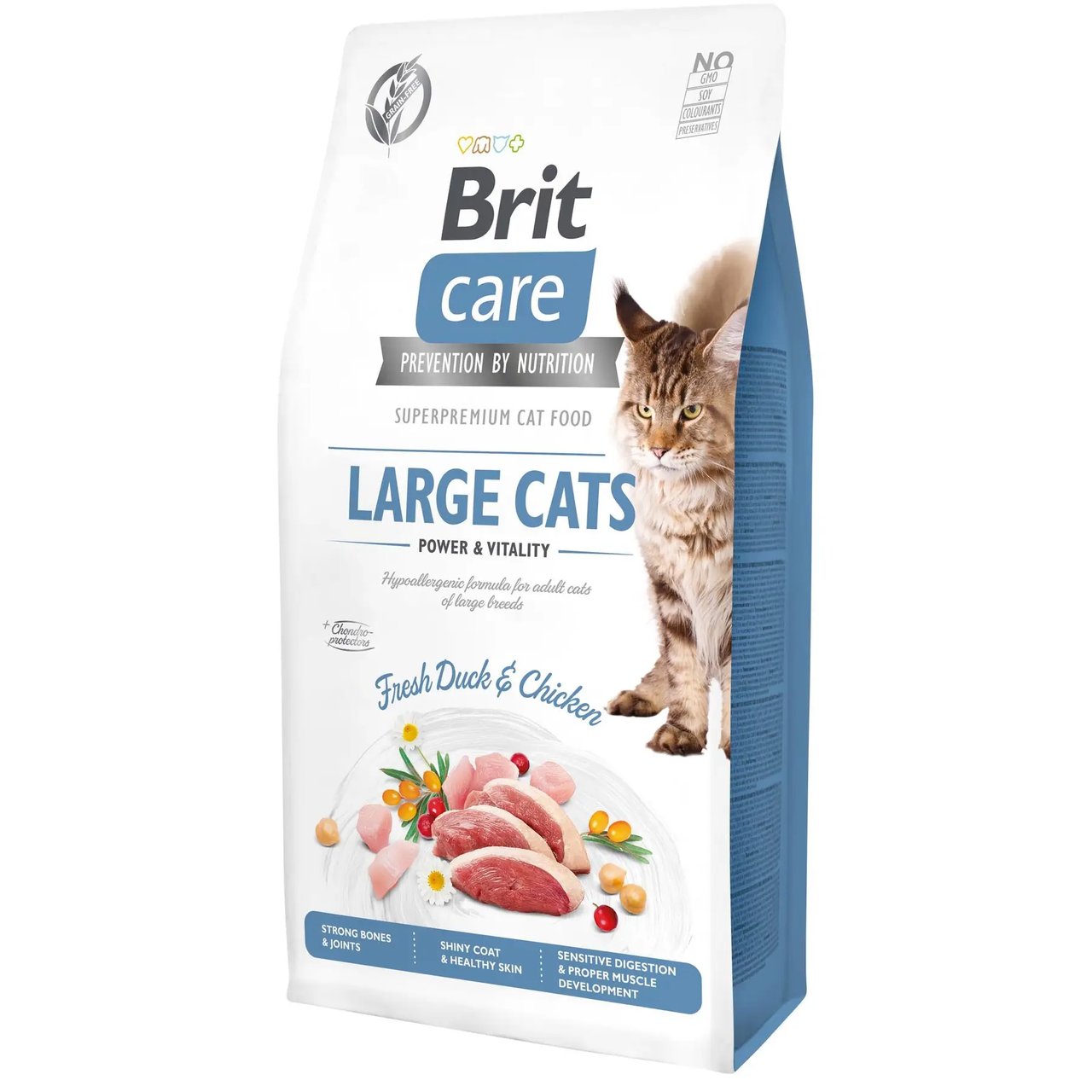 Сухий корм для котів великих порід Brit Care Cat GF Large cats Power & Vitality (курка та качка) 7 кг