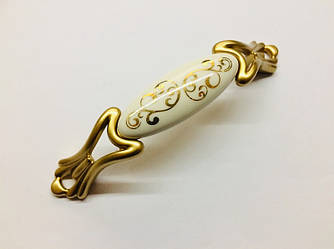 Ручка-скоба з керамічною вставкою GU-M9301 матове золото 96 мм
