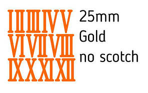 Римські цифри, дзеркальний акрил 2 мм. Колір та розмір на вибір. ( 25 мм, золото, без скотчу)