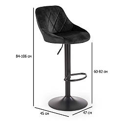 Чорні барні стільці для кав'ярні з підйомним механізмом H-101 оксамитові на чорній ніжці
