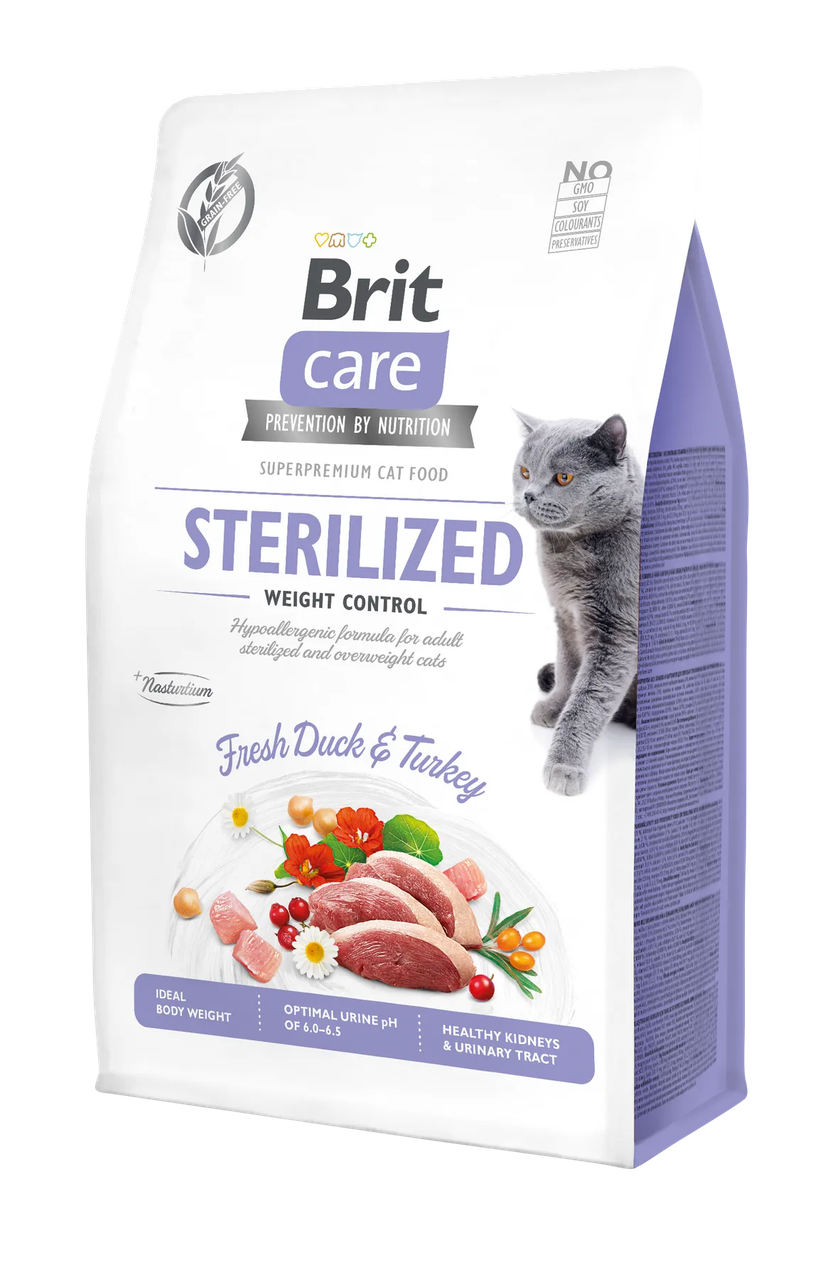 Сухий корм для стерилізованих котів Brit Care Cat GF Sterilized Weight Control (качка та індичка) 2 кг
