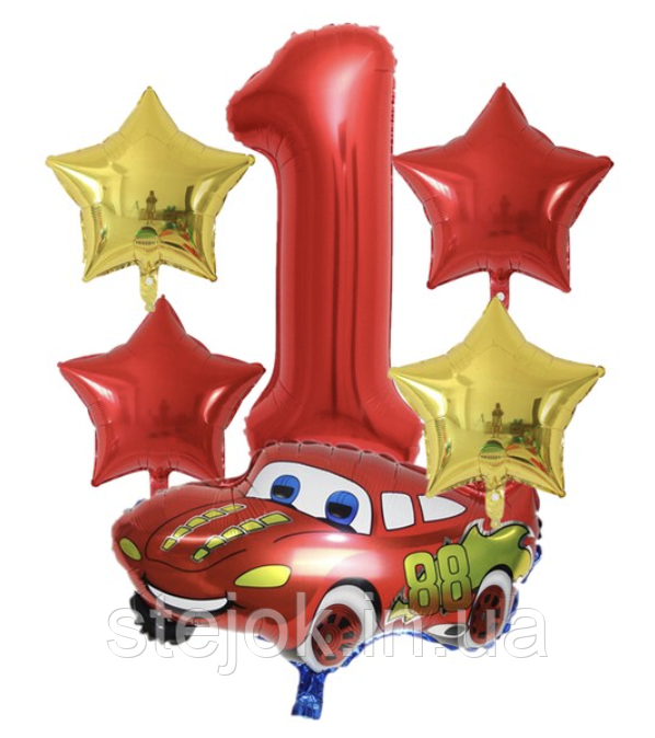 Набір куль у стилі Тачки Маквін, червоний з цифрою, фото 1