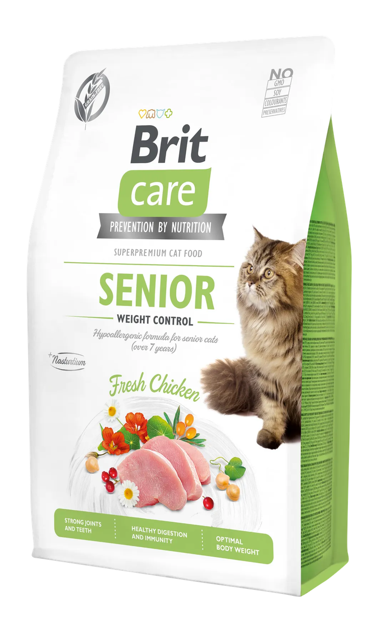 Сухий корм для літніх котів із зайвою вагою Brit Care Cat GF Senior Weight Control (курка) 2 кг