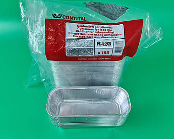 Контейнер із харчової алюмінієвої фольги прямокутний 575 мл R42G 100 шт. в пакованні (1 пачка)