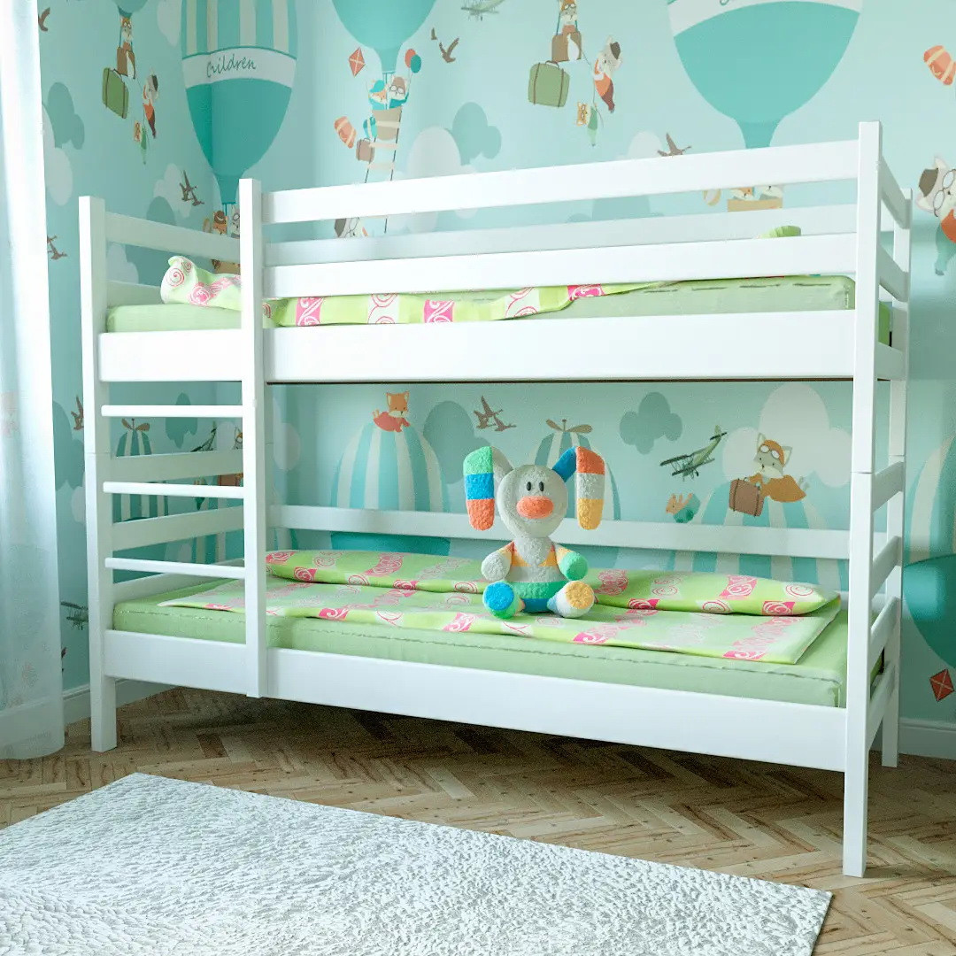 Дитяче двоярусне дерев'яне ліжко Блюз із вільхи від виробника, Білий, 90х190