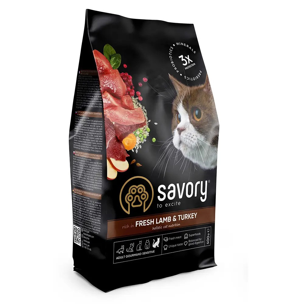 Сухий корм для котів Savory Adult Cat Sensitive Digestion Fresh Lamb & Turkey (ягня та індичка) 400 г