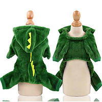 Плюшевый комбинезон для маленьких собак костюм динозавра Зеленый, домашняя теплая одежда для животных