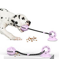 Жевательная игрушка (Фиолетовая) для собак мяч на присоске. Интерактивная игрушка. Игрушка для лакомств.