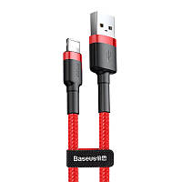 Дата кабель Baseus Cafule Lightning Cable 2.4A (1m) (CALKLF-B) Папа-папа, "0,3-1,0 м", Техничка, Красный, Плетений, Lightning - USB, "2,2 - 3А", Дата кабель + зарядка