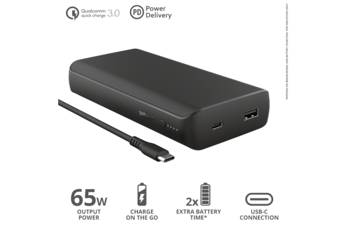Зовнішній акумулятор для ноутбука Trust Laro 65W USB-C Laptop Powerbank 20000 mAh Black