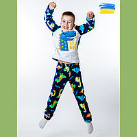 Детская домашняя одежда для сна и отдыха Удобная яркая теплая пижама для мальчиков с динозаврами синяя 110