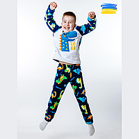 Детская домашняя одежда для сна и отдыха Удобная яркая теплая пижама для мальчиков с динозаврами синяя 122