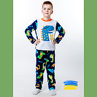 Детская домашняя одежда для сна и отдыха Удобная яркая теплая пижама для мальчиков с динозаврами синяя 128