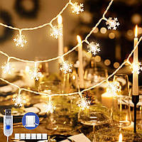 Різдвяні вогні 50 світлодіодів Казкові вогники USB Сніжинка Тепле біле світло