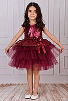 Праздничное нарядное платье для девочки 5-9 лет в бордовом цвете