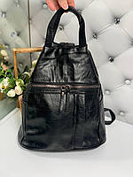 Сумка-рюкзак треугольный женский мягкий городской молодежный модный черный экокожа